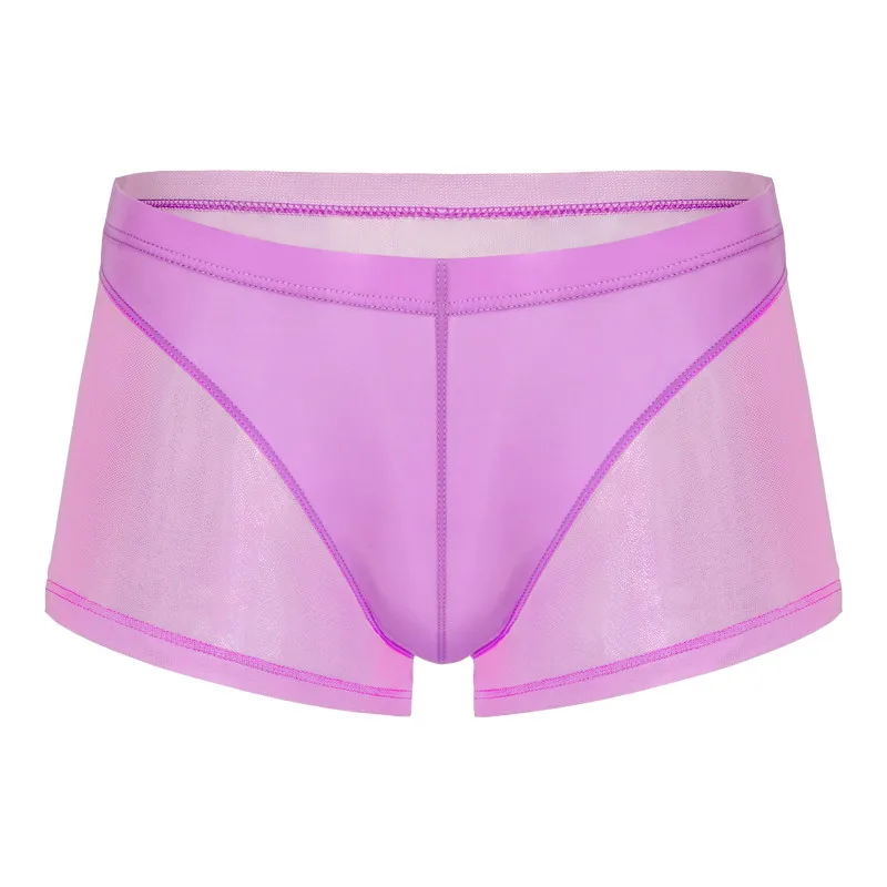 Purple Мужское нижнее белье, боксеры, мужские, низкая посадка, Прозрачные Боксеры, трусы, шорты, мужское сексуальное нижнее белье, дышащие боксеры, шорты, трусы с мешочком для пениса - Цвет: Purple