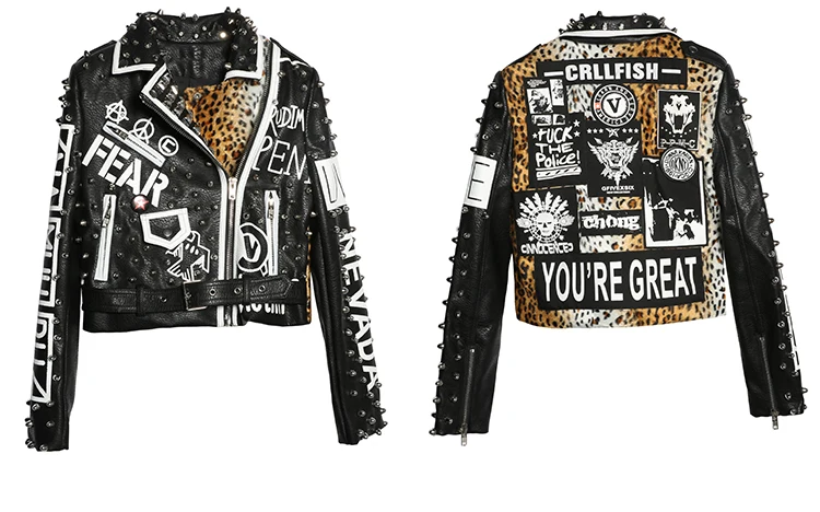 Mulheres rock punk jaqueta de couro com