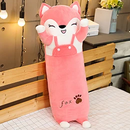 Мyльтяшный длинный животные плюшевые игрушки мягкие спальные друг вещи, с рисунком кота, кролика свинья лиса динозавр Единорог куклы Рождественский подарок 70/90/120 см - Цвет: Dark pink fox