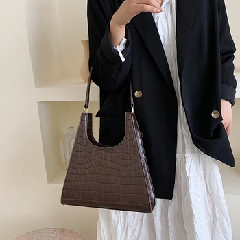 

Retro Crocodile Pattern Shoulder Bags For Women 2019 Luxury Handbags Women Bags Designer PU Leather Vintage Lady Elegant Totes