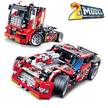 

New 608pcs Race Truck Car 2 In 1 Transformable Model Building Block Sets 3360 DIY Toys Free Shipping