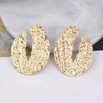 

Big Oval Water Drop Earrings for Women Gold Color Texture Metal Brincos Geometric Bud Shape Exaggerated Ear Jewelry Wholesale