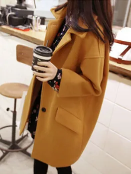 

Japan Korea Overcoat Women Spring Woolen Coat Minimalism Button Pocket Office Lady Workwear Young Girl Fashion 2020 Outwear