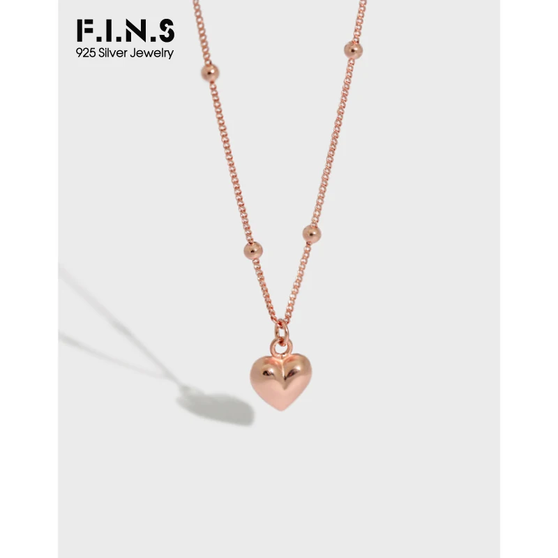 

F.I.N.S Korean Style INS Tiny Heart-Shaped S925 Sterling Silver Necklace Female Clavicle Bead Chain Necklace Pendants for Women