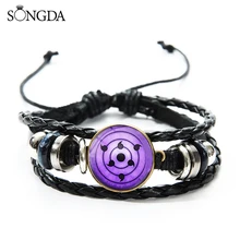 SONGDA Anime Naruto Rinnegan Sharingan Eye Bracelet Uchiha Clan Symbol Braided Leather Bracelets Bangles Cosplay Wristband