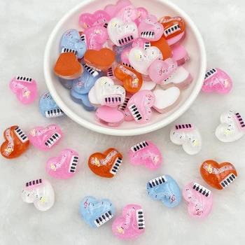 

10 pcs new resin Mini Lovely heart piano notes flat back Cabochon Scrapbook Kawaii DIY Embellishments Accessories D09A