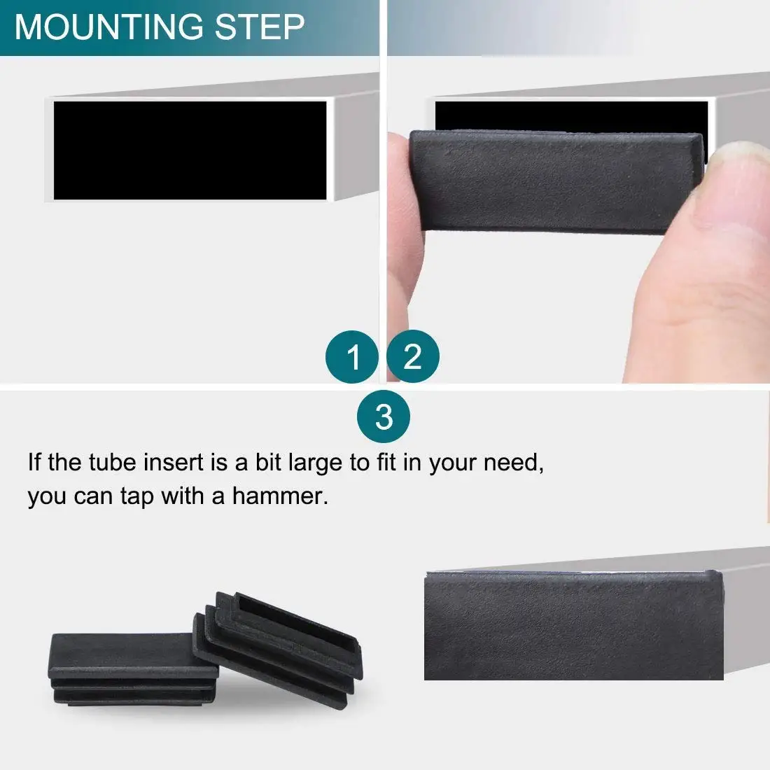 12Pcs Rectangle Chair End Caps Tubing Plug Cap For Furniture Glide Prevention Plastic Post End Insert Chair/Desk Tube Protector