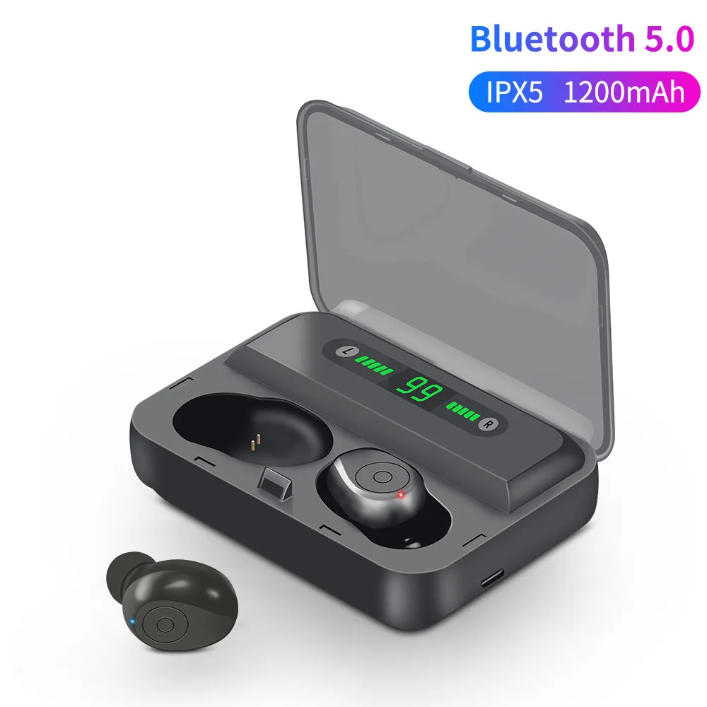 

Tonbux Wireless Bluetooth Earphone V5.0 TWS F9 Hifi Sound Headphone LED Display With Mic Power Bank Sport Headset