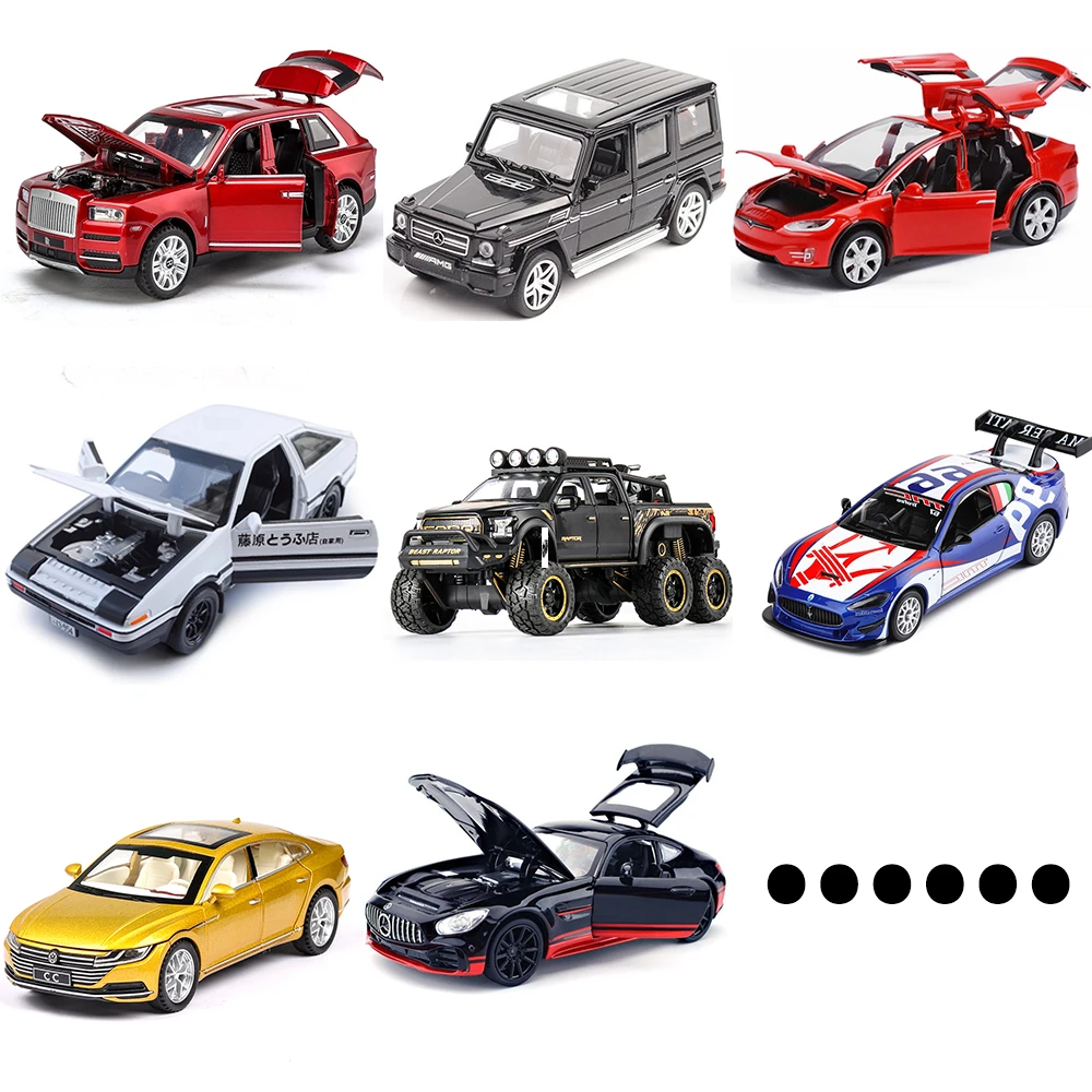 

1/32 Random Style Diecast Alloy Car Models Blind Box Surprise Bag Tesla Cullinan Metal Model With Light Pull Back Highlander Toy