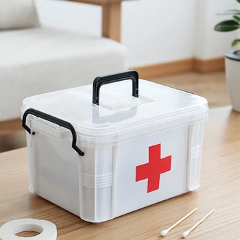 

Plastic Clear 2 Layers Health Pill Medicine Chest First Aid Kit Case Storage Box
