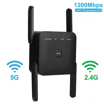 

Pohiks 1pc High Speed 1200Mbps Signal Range Booster Extender 2.4GHz/5GHz Dual-Band Wi-Fi Wireless Network Repeater