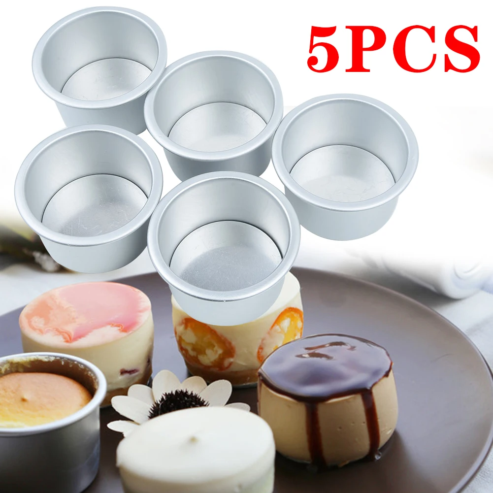 

5Pcs Aluminum Alloy Cake Baking Mold Bottom Pudding Cake Food Grade Cake Mold Kitchen Cupcake Baking Bakeware Accessories
