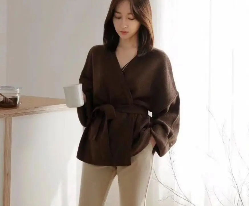 Brown JoinYouth кружевные прочные кардиганы Элегантные корейские винтажные свитера с v-образным вырезом женские осенние универсальные Sueter Mujer модные J300 - Цвет: Brown