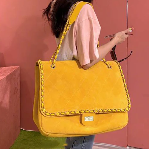 Новинка, ромбовидная решетка, большая вместительность, повседневная сумка, роскошная, модная, на цепочке, сумка через плечо, сумки CHANNEL, женские сумки - Цвет: yellow big