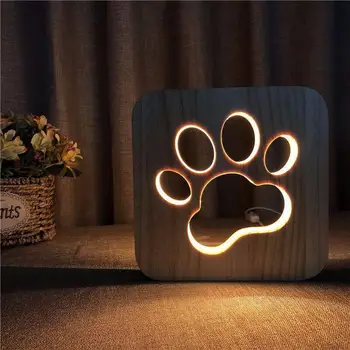 

Wooden Dog Paw Cat Animal Night Light French Bulldog Luminaria 3D Lamp USB Powered Table Lights For Baby Christmas New Year Gift