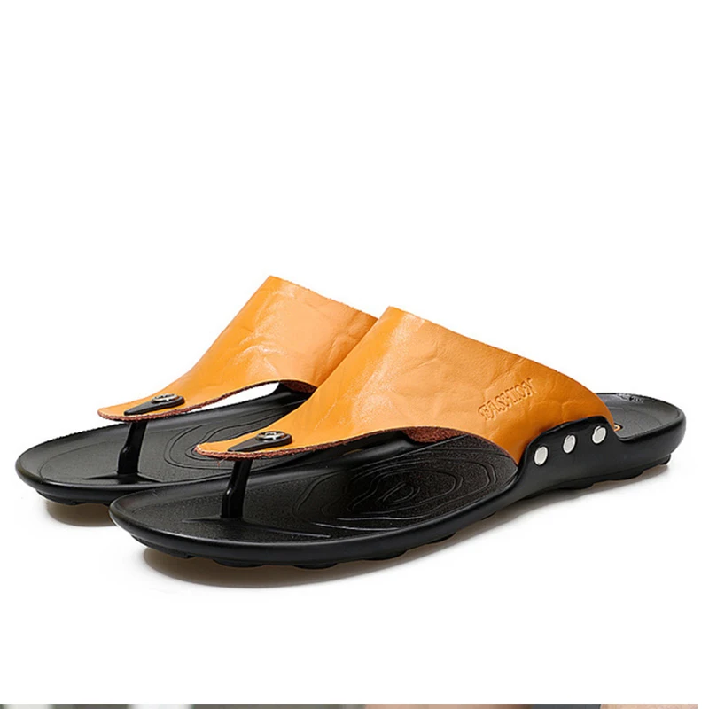 

Brown Mules Genuine Leather Men Slippers Smoking Slip-On Flats Leather Handmade Shoes Casual fashion Big size Brand Walker Peak