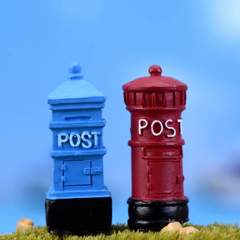 4 Pc Retro Vintage Postbox Moss Micro Landscape Resin Decoration Small Mailbox Craft Decoration Miniature Figurines