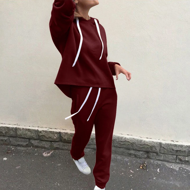Style 2-03 Женский комплект 2 шт., толстовки, спортивные свитера, комплект, теплый пуловер, одежда для девушек, однотонный спортивный костюм, женский комплект, топ, штаны, костюм для женщин - Цвет: Style 2-03