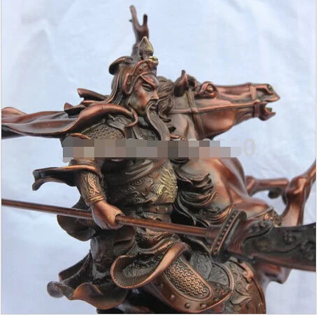 328+++ 1" Китайский фэн-шуй Бронзовый Guan Gong Yu воин Дракон Бог на лошади статуя