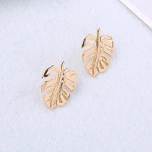 Серьги-гвоздики с золотыми листьями для женщин, подарки, модные ювелирные аксессуары