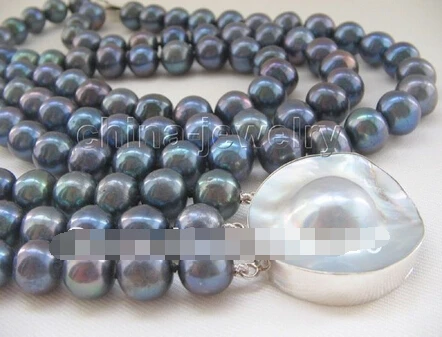 1067 17-1" 3 ряда 11 мм Черное круглое ожерелье из пресноводного жемчуга