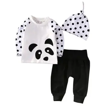 

Infant Baby Boy Girl Clothes Panda Round Long-Sleeved T-shirt Trousers Hat Three-Piece
