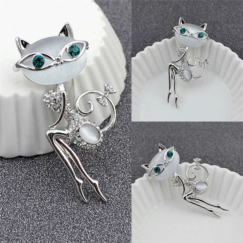2017 New Fashion Cute and Sexy Cat Pins and Brooches Wedding Accessories Opal and Rhinestone Wear Glasses Cat Brooches