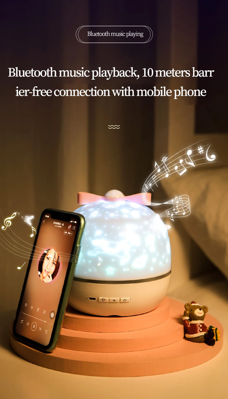 Ночсветильник вращающийся Звездный проектор лампа с Bluetooth подключением музыка
