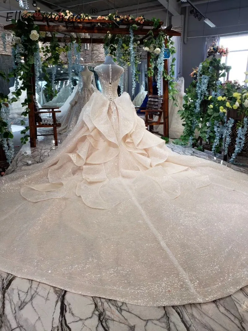 Реальные фотографии блестящее свадебное платье шампанского Пышное Бальное платье принцессы с блестками и оборками свадебные платья на прокат Vestidos De Novia