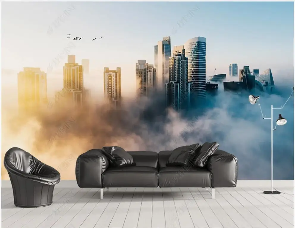 

Custom mural 3d photo wallpaper Modern city architectural scenery in creative dreamy clouds living room wallpaper for walls 3 d