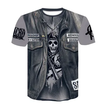 

2020 new 3d denim skull funny T-shirt, men's casual 3d printed rock Harley Knight Tshirt summer high quality t-shirts for men