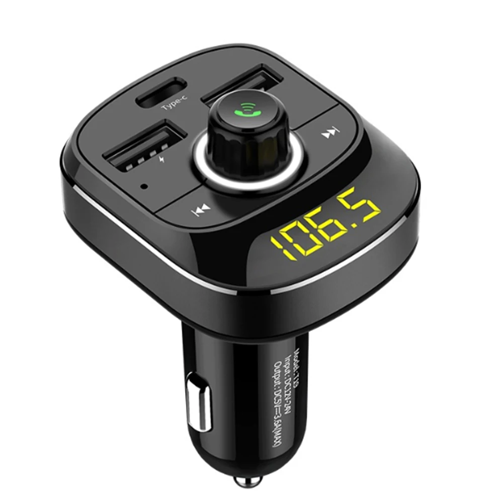 Автомобильный MP3-плеер type-C Быстрая зарядка fm-модулятор Bluetooth USB автомобильный зарядный музыкальный адаптер передатчик приемник аудио плеер T19 - Формат цифровых медиаданных: Black English