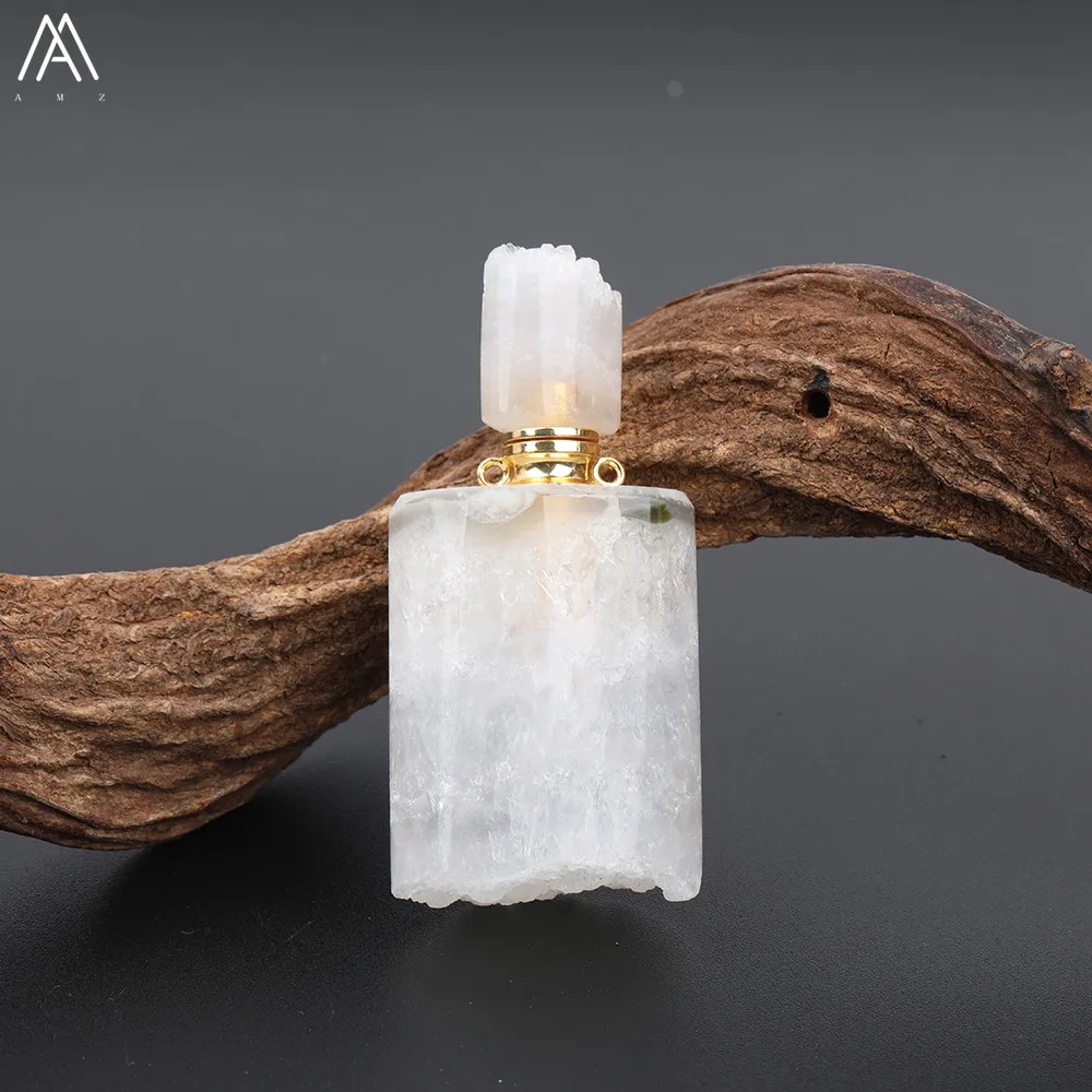 White Agates Fashion Women Small Natural Citrines Quartz Irregular Amethysts Quartz Perfume Bottles Gold Copper Chain Necklace EF-DG-72AMFE - Окраска металла: White Agates