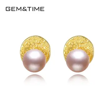

Gem&Time 10mm Freashwater Pearls Vintage Style Stud Earrings Real 925 Sterling Silver Earrings For Women Fine Jewelry FE-0284