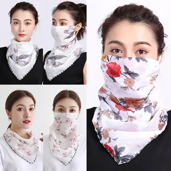 

Outdoor Half Face Mouth Cover Scarf Protection Shawl Veil Breathable Headwear Floral Chiffon Sunscreen Muffler