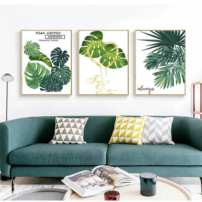 Скандинавское зеленое растение холст лист в форме сердца стены искусства плакат