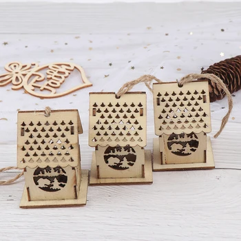 

New 1pc Christmas LED Light Wood House Decor Festival Home Hanging Ornament Holiday