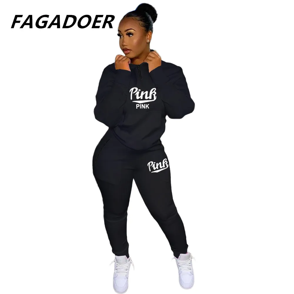 short pants suit Fall Winter Tracksuits Women Two Piece Set Pink Letter Print Graffiti Sport Outfits Casual Zip Sweatshirt+Pants Women Sweat Suit white pant set Suits & Blazers