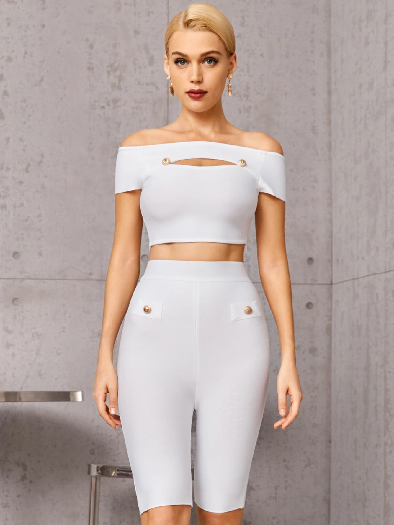Adyce 2022 New Summer Women Hollow Out Bandage 2 Two Pieces Sets Sexy Short Sleeve Tops &amp Half Shorts Buttons White Party |