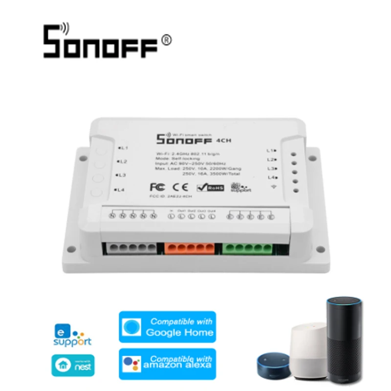 Sonoff 4CH Pro R2 R2Smart Wifi реле 4 канала 433 RF управление Ewelink приложение Голосовое с Alexa Google