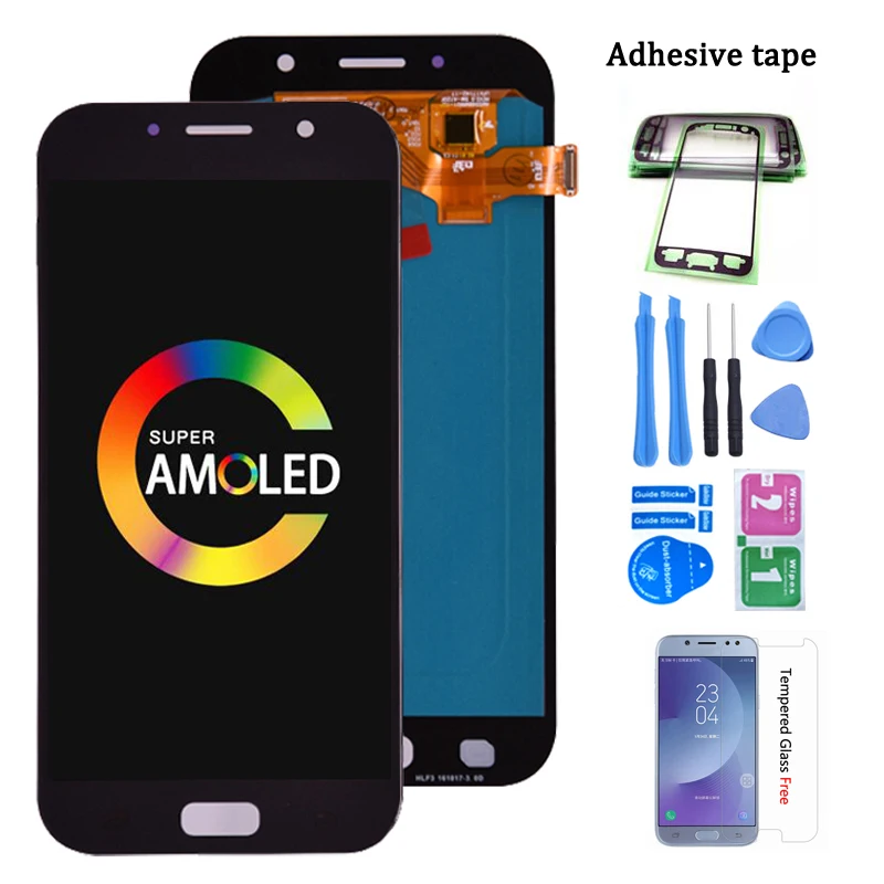 Koop 100% Super AMOLED LCD Voor Samsung Galaxy A7 2017 A720 A720F SM A720F Lcd scherm + Touch Screen Digitizer Vergadering gratis schip