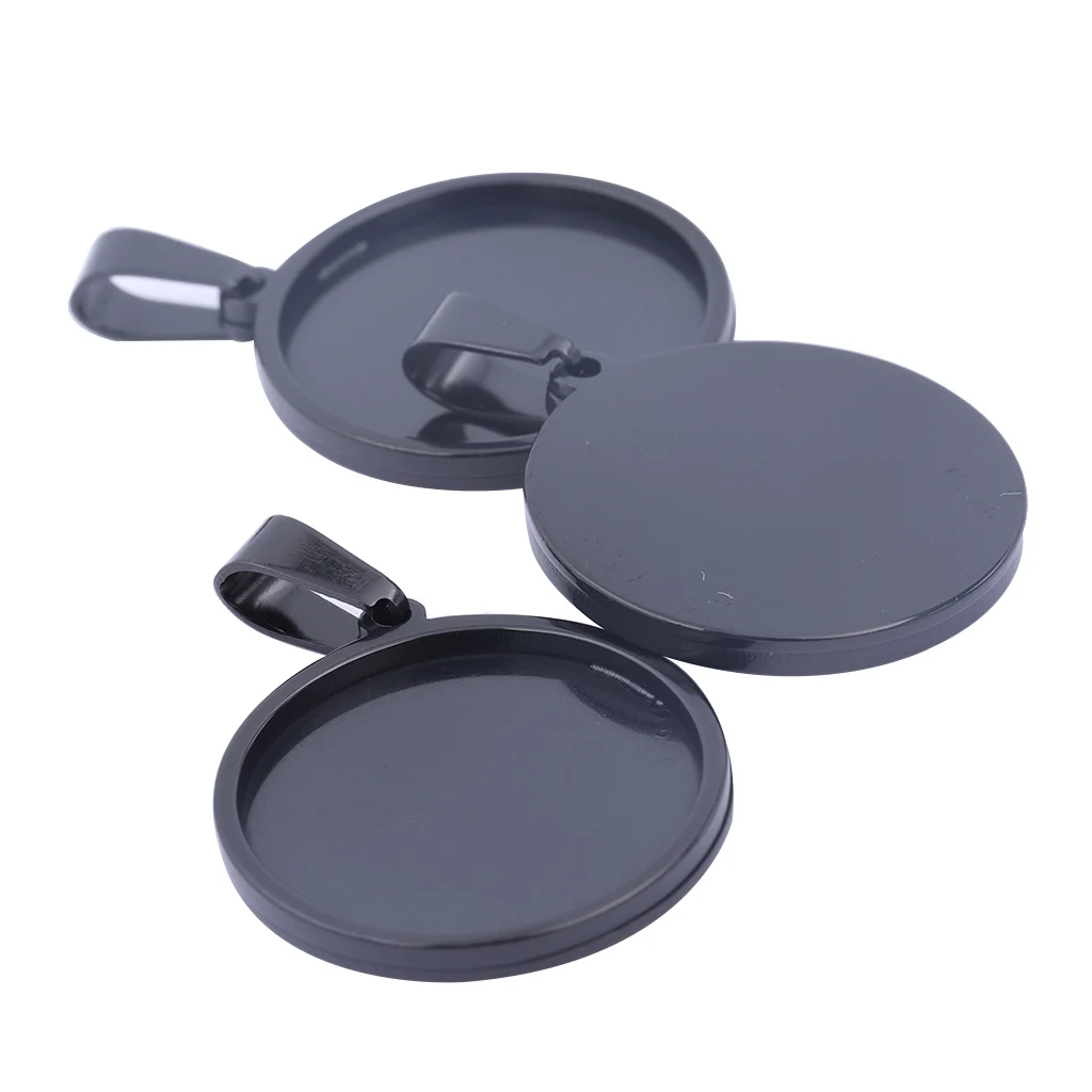 

5pcs Fit 20mm 25mm 30mm Cabochon Base Setting Stainless Steel Black Pendant Tray Diy Charm Necklace Bezel Blanks