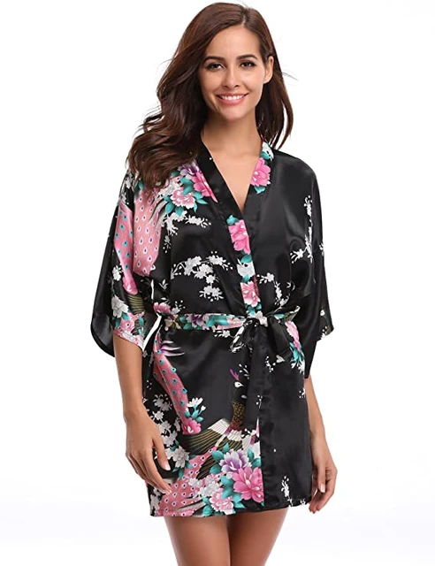 Silk Satin Wedding Bride Bridesmaid Robe Floral Bathrobe Short Kimono – Fab  Nightwear