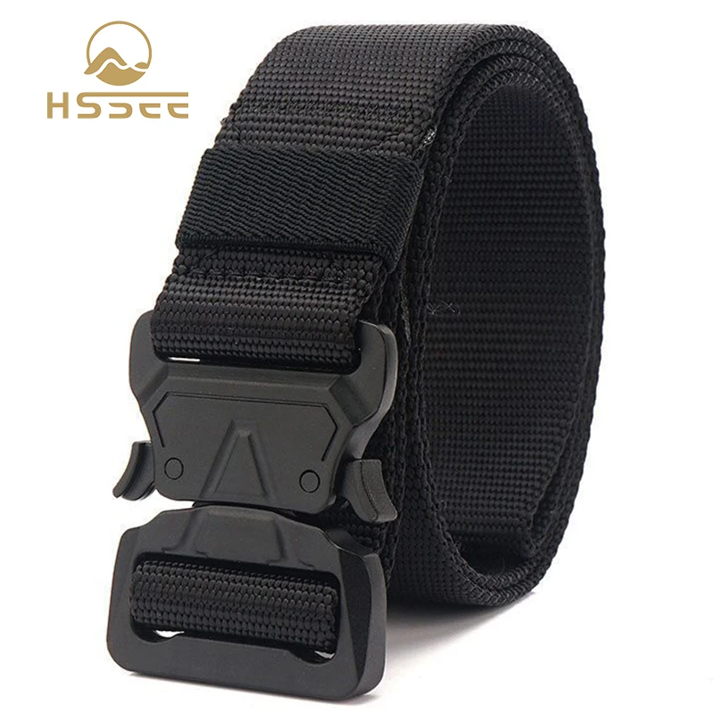 

HSSEE Official Genuine Tactical Belt Sturdy Matte Black Metal Buckle Sports Belt High Quality Soft Nylon Quick Release Buckle