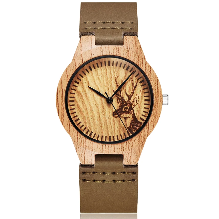 Reloj de madera de imitación de ciervo para hombre y mujer, cronógrafo de pulsera de cuarzo, de acrílico, pareja - Imagen 2