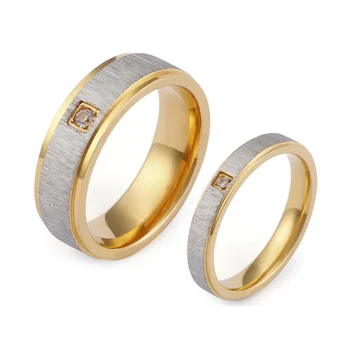 

1 Pair 18k Gold Plated CZ Stone Couple Wedding Rings Set Love Alliance for Men Women Anniversary Marriage Titanium Jewelry