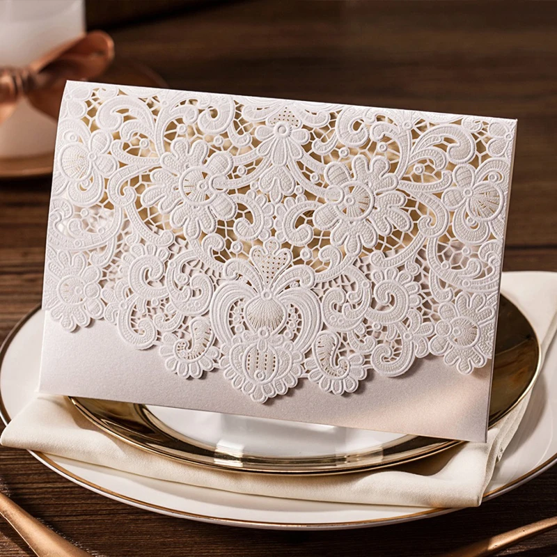  10pcs/Set 18.5x12.8cm Custom Wedding Invitation Greeting Cards Laser Cut Birthday Bridals Festive A - 4000601078067