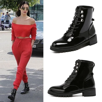 

2020 new fashion casual female Martin boots knit comfortable breathable lace women's boots thick with tube women's shoes