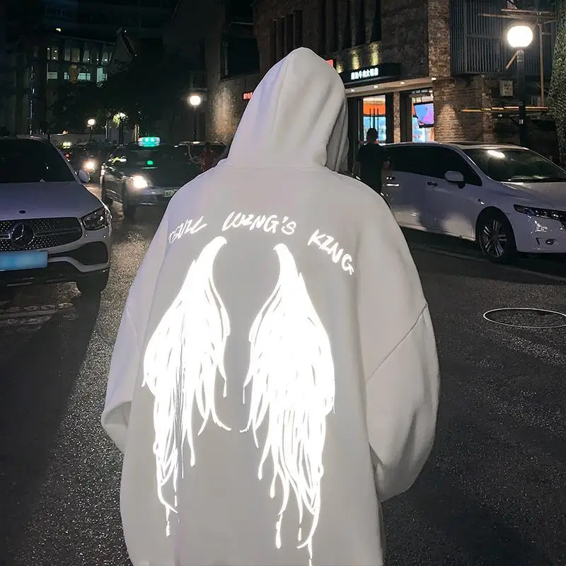 White Wings Reflective Hoodie Autumn Winter Oversized Sweatshirts Men  Streetwear Japan Harajuku Ins Cool Hooded Hoodie Funny - AliExpress
