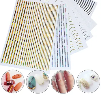 

1pc Gold Silver Sliders Nail Sticker 3D Metal Curve Strip Liners Adhesive Nail Art Stickers Water Decals For Nails Manicure Tool